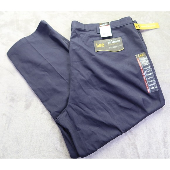 Lee Custom Fit Relaxed Fit New Navy Blue Dress Pants 50 x 30 Big & Tall NWT - Picture 1 of 9